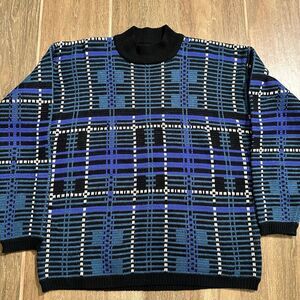 VINTAGE Permit Sweater Men Large Colorful Striped Abstract Crew Neck Grandpa 90s
